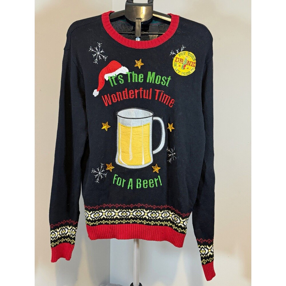 Blizzard Bay L Ugly Christmas Beer Crew Neck Pullover Sweater